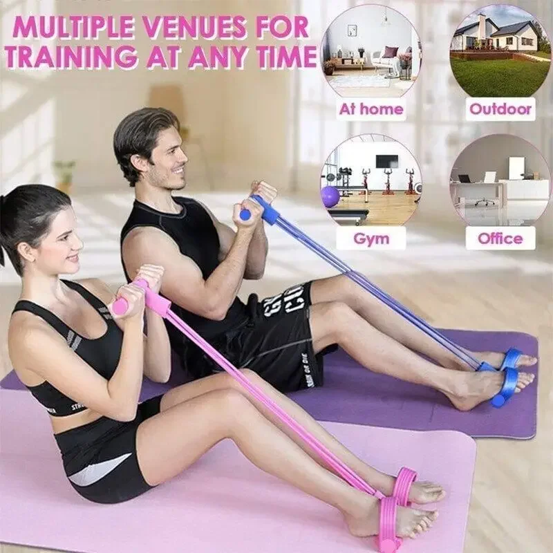 Fitness Resistance Bands-4 Tube Pedal Ankle Puller Fitness Resistance Band Elastic Sit Up Pull Rope Gym Exercise Pedal Pullers