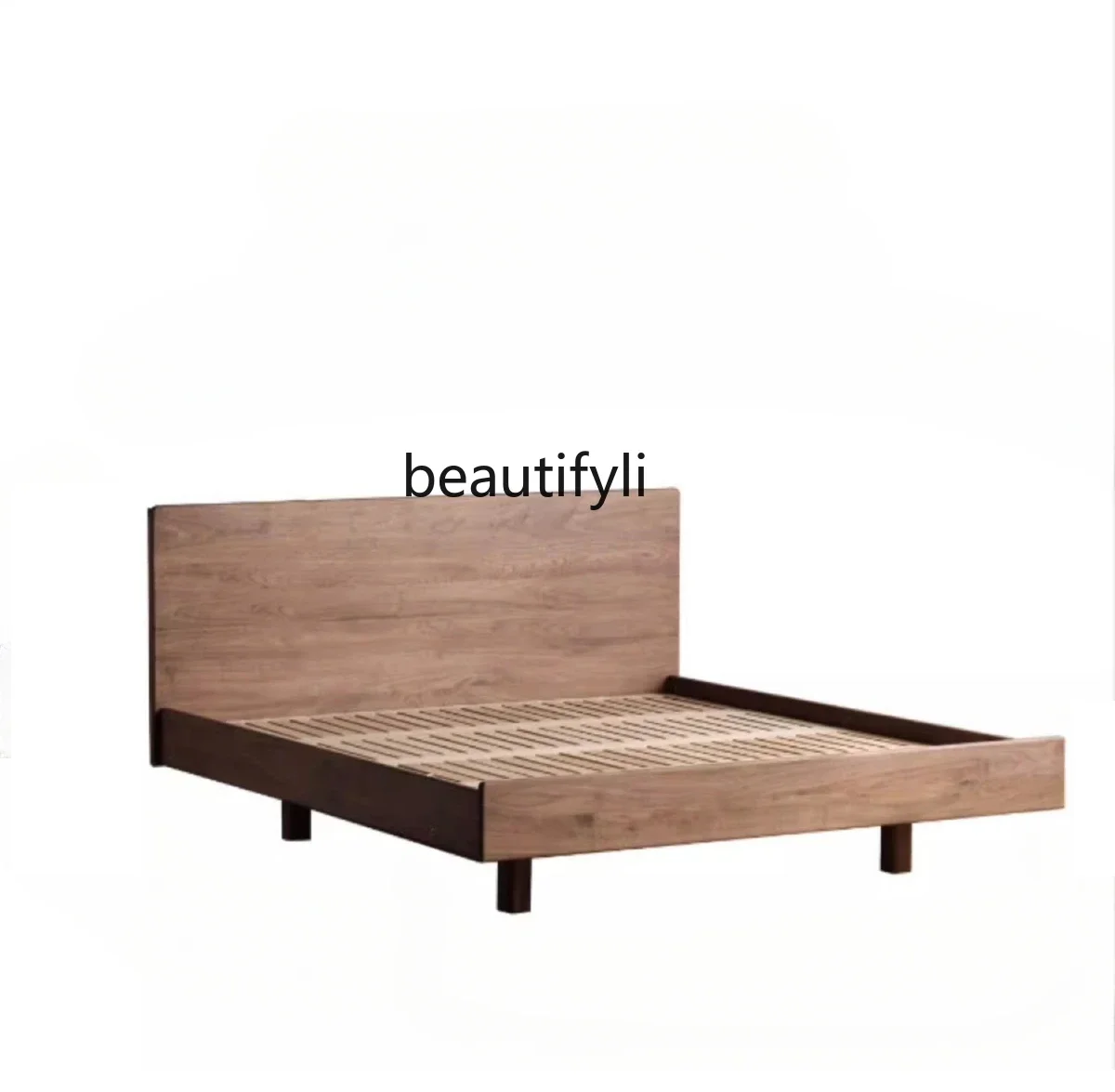 

North American Black Walnut Full Solid Wood Bed Simple Modern Master Bedroom Double Bed High Backrest Suspension Bed