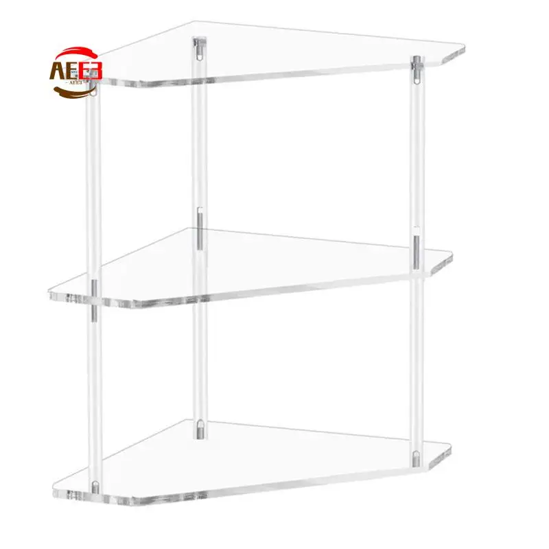 AEE3-Acrylic Triangle End Table - 3 Tier Corner Side Table - Small Corner Table For Living Room, Bedroom, Bathroom