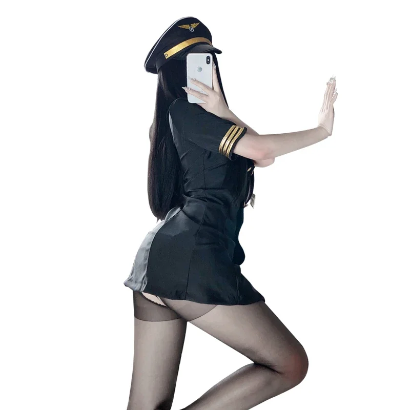 Japanese Stewardess Uniform Women Sexy Cosplay Lingerie Erotic Temptation Flight Attendant Costume Sex Police Roleplay