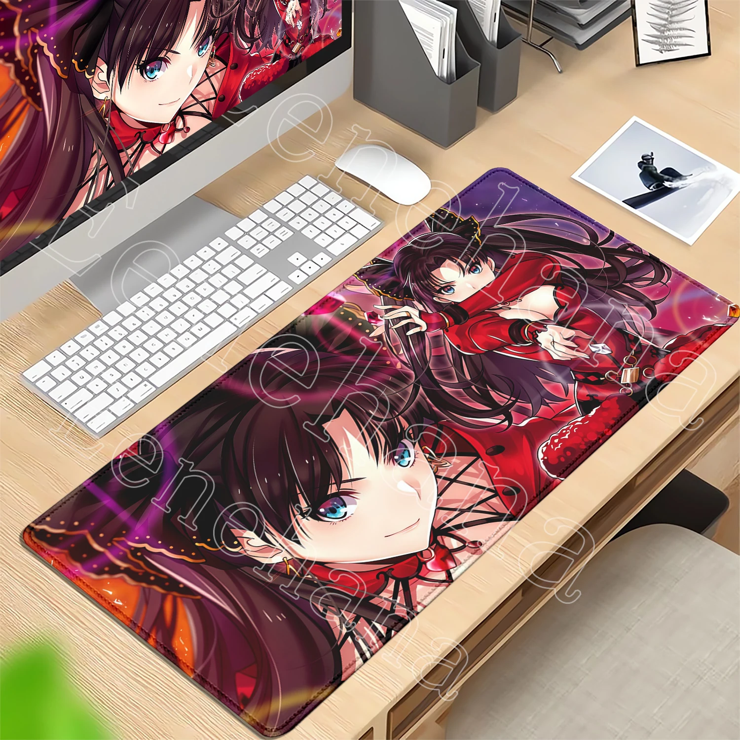 Pretty Tohsaka Rin Fate/Stay Night Anime-Mausmatten, verlängerte, verschleißfeste, waschbare Spielmatte, Mauspads, Tastaturunterlage, Bürodekoration