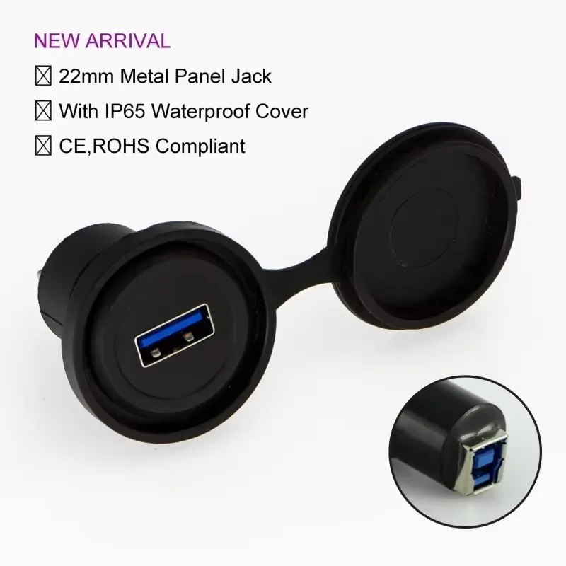 ELEWIND 22mm USB connector socket USB Panel Jack USB3.0 connector Female A to Female B ( Economy cheaper plastic type)