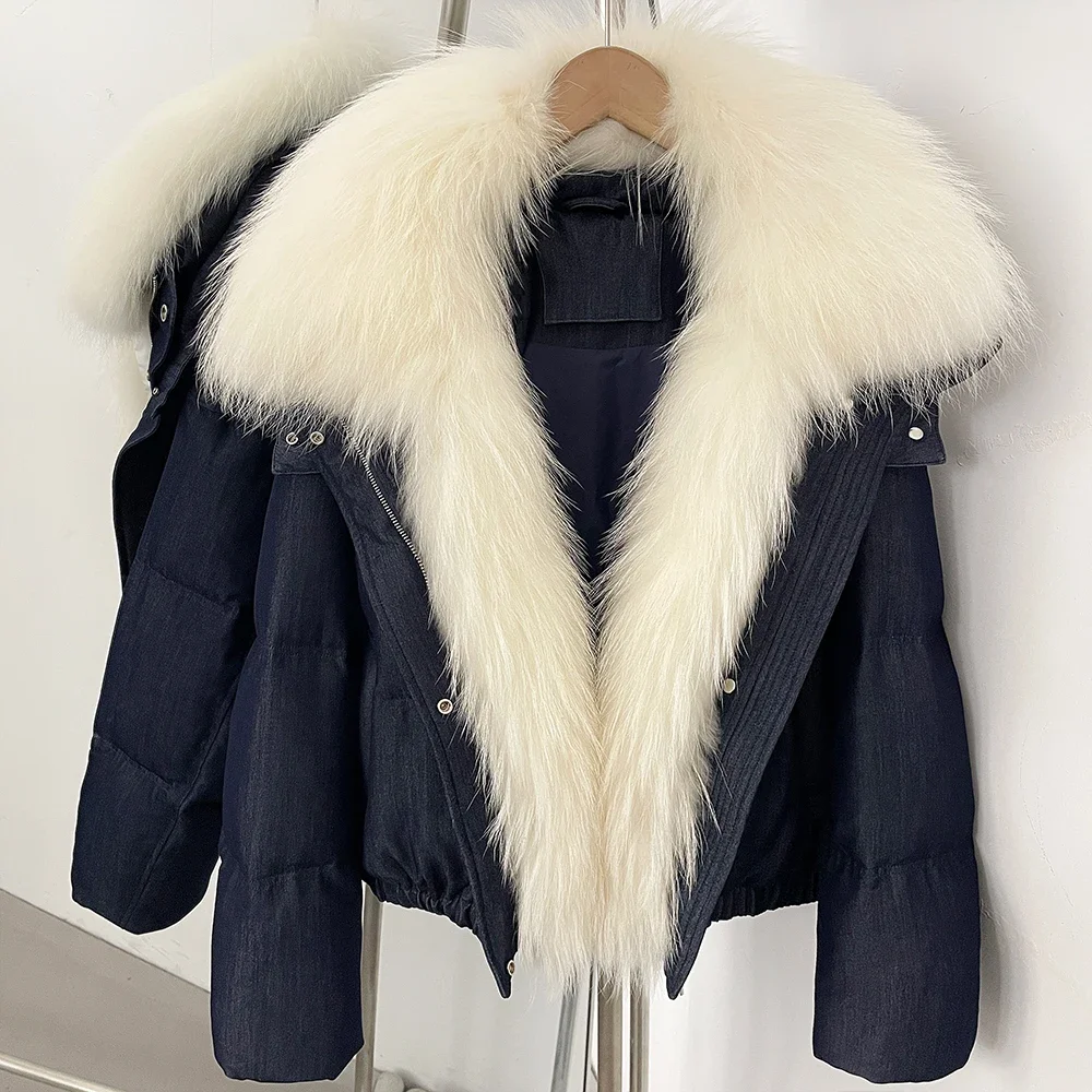 Down Coat with Real Fox Fur Collar for Women Autumn Winter Warm Duck Down Coat Windproof Insulated Puffer Jacket Casual Wear