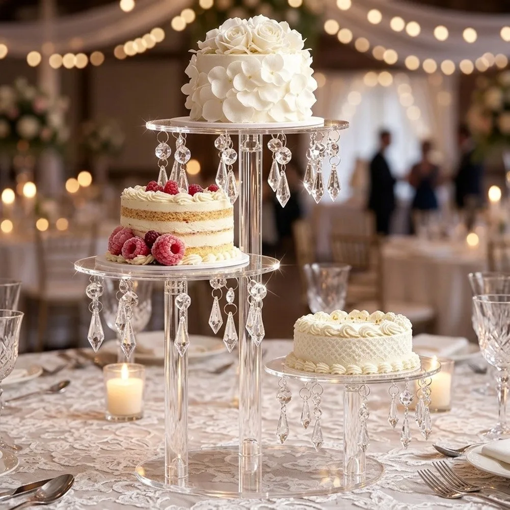 Clear 3-Tier Cake Stand Multi-layer Display Rack Smooth Edges Safety Sturdy Base Support For Weddings And Birthdays