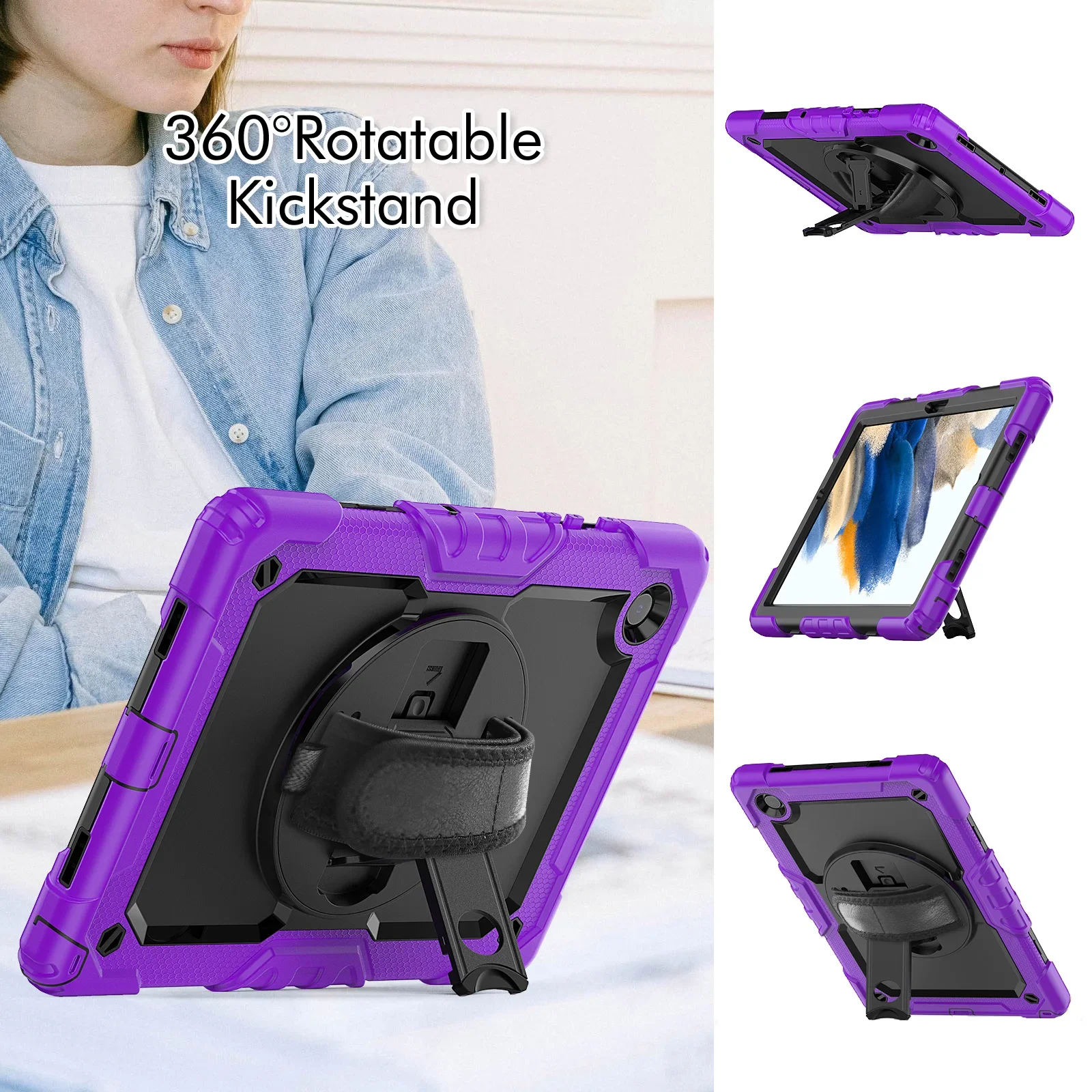 10 pçs alça de mão 360 rotatable kickstand caso para samsung galaxy tab s8 ultra 14.6 x900 s7 plus 11 12.4 s6 a7 lite a8 10.5 x200