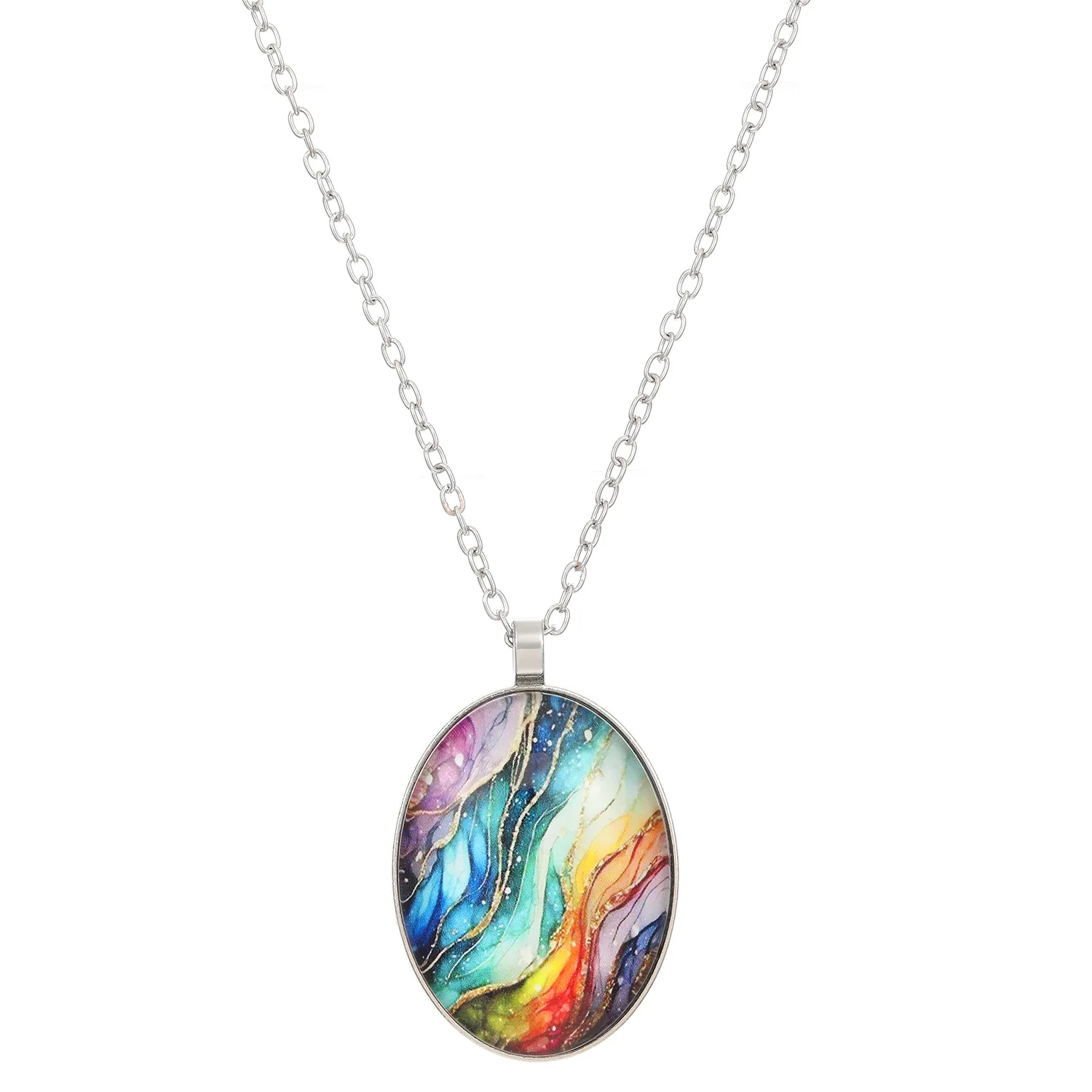 البيضاوي الزجاج سبائك قلادة قلادة المرأة الملونة قوس قزح حجر سحر شكل قلب المنجد سلسلة مجوهرات هدية #5