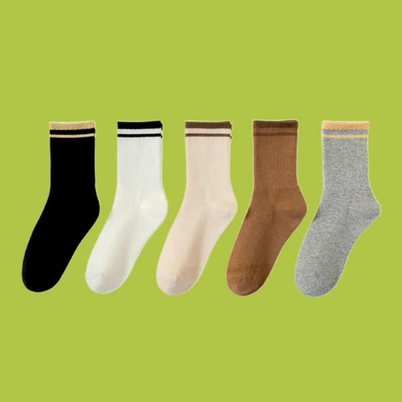 5/10 Pairs 2024 New Women's Socks Mid-tube Socks Coffee Striped Versatile Long Socks Simple High Elastic Casual Women's Socks