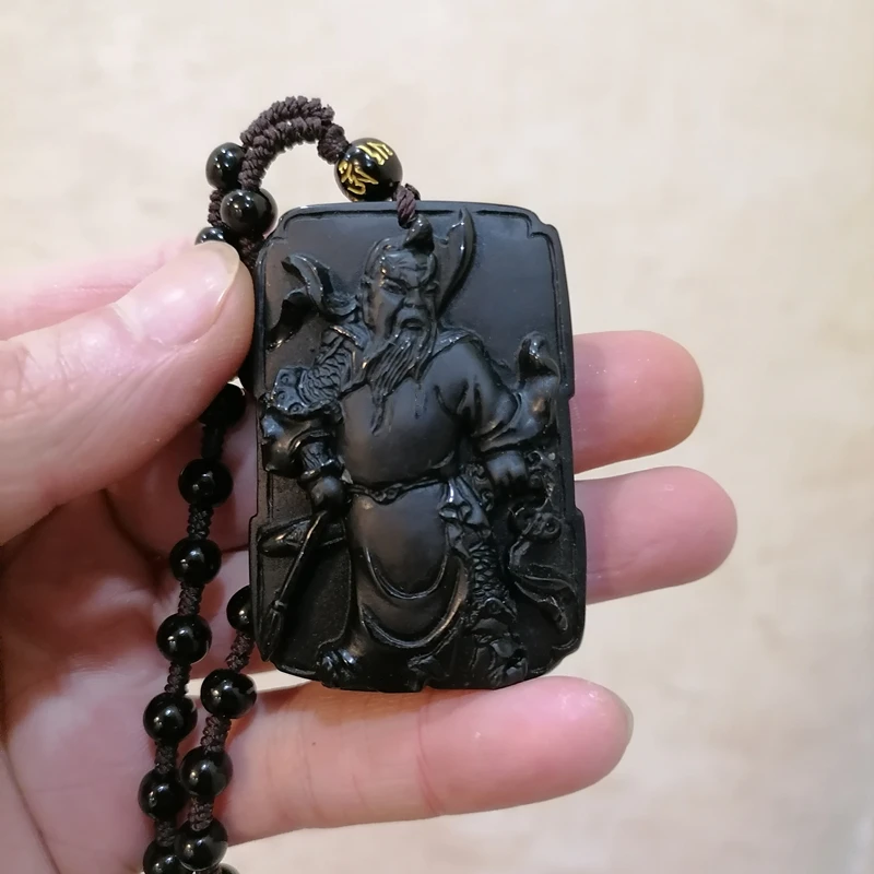 

Natural Obsidian Hand Carved Guan Gong Jade Pendant Fashion Boutique Jewelry Men and Women Guan Yu Necklace Gift Accessories