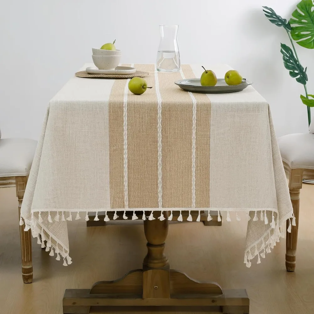 

Softalker Fall Tablecloth Rectangle, Outdoor Waterproof Linen Cotton Farmhouse Table Cloths with Tassel, Heavy Weight Wrinkle Fr