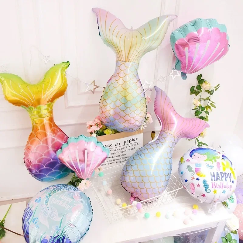 Mermaid Tail Balloons Shells Helium Foil Ballon Under the Sea Theme Party Decorations Baby Shower Girl Birthday Party Favors