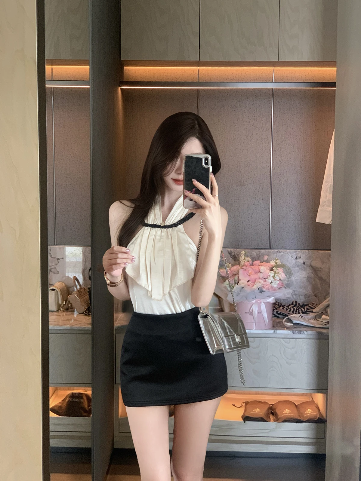 

Sexy Satin Women's Top Moonlight Pleats Summer New Arrival 2025 JustQin Commute Sle Slim Fit V-ne ort Length Color