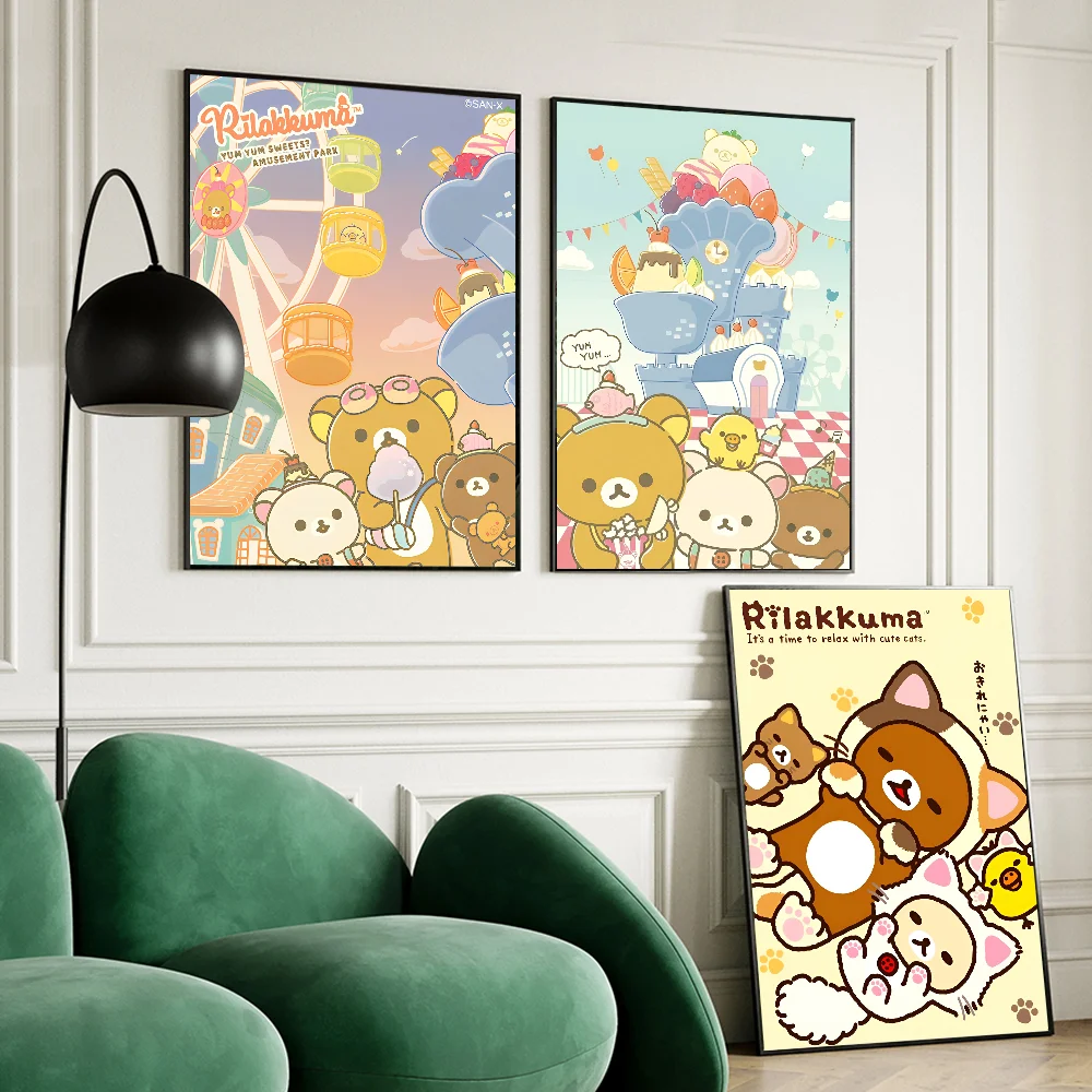 

Japan Anime Cute Cartoon Rilakkuma Vintage Posters Sticky Vintage Room Home Bar Cafe Decor Kawaii Room Decor