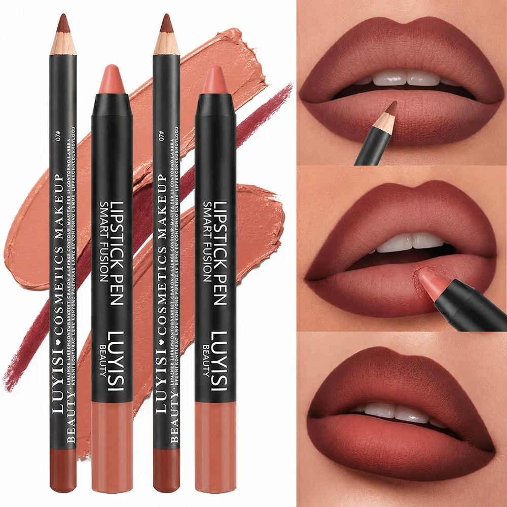 2pcs/set Lip Makeup Set: 1 Matte Lip Liner + 1 Soft Matte Lipstick Pencil. A perfect match, long-lasting, matte, and waterproof,