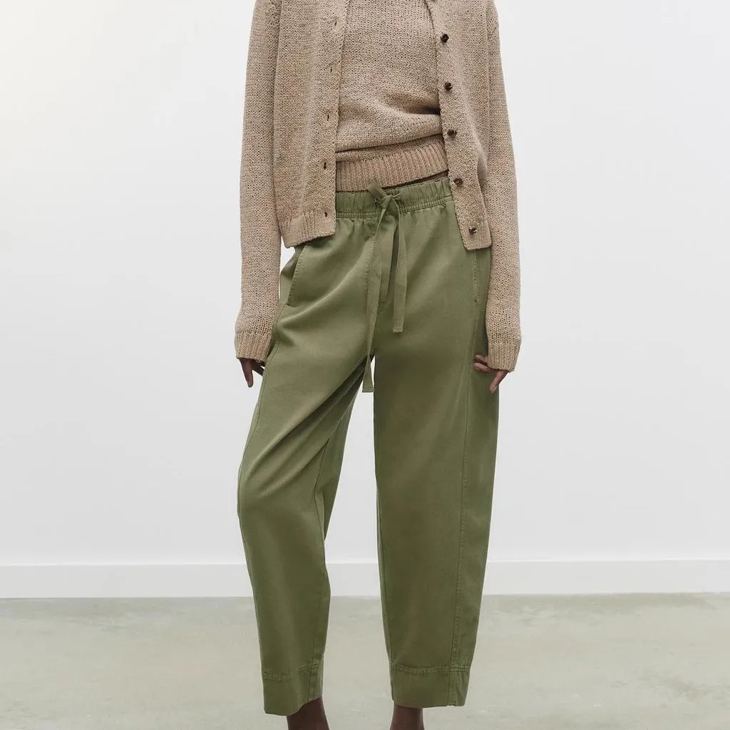 New 2025 Women's High Waist Straight Leg Cotton Comfortable Elastic Waist Long Pants ket Detail Korean Sle Casual Trousers