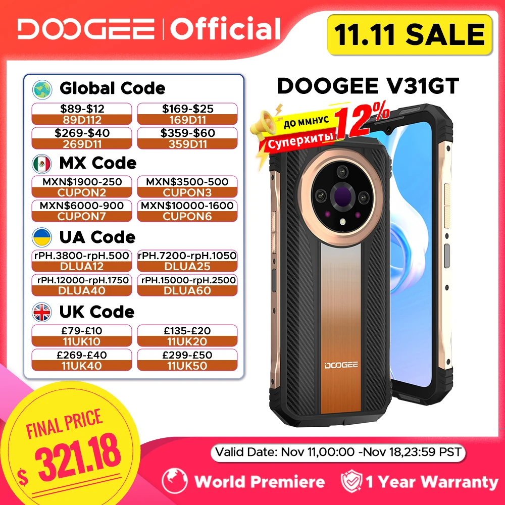 Globális Változat DOOGEE V31GT Göröngyös telefont 6.58