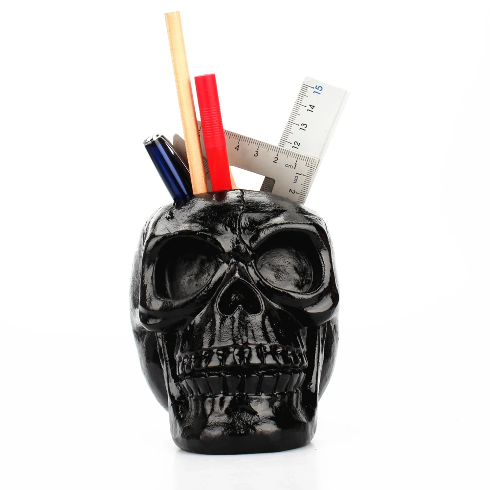 

Resin Skull Storage Box Multi-Functional for Cosmetics Kitchen Tools Halloween Decor Black