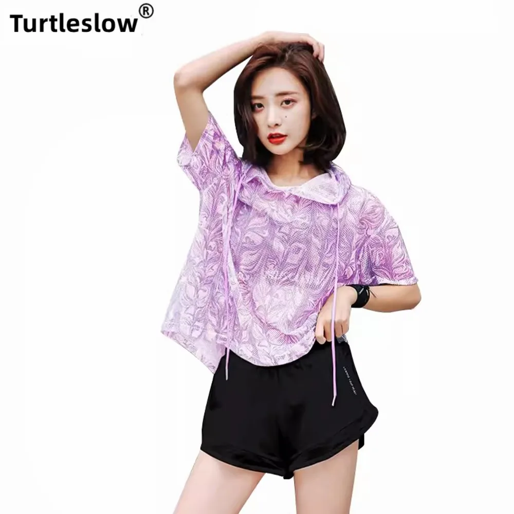 Summer Women Yoga Sports Smock Breathable Hollow Out Mesh Yoga Fittness Clothes Loose Casual Sun-Protection Sports Running Top