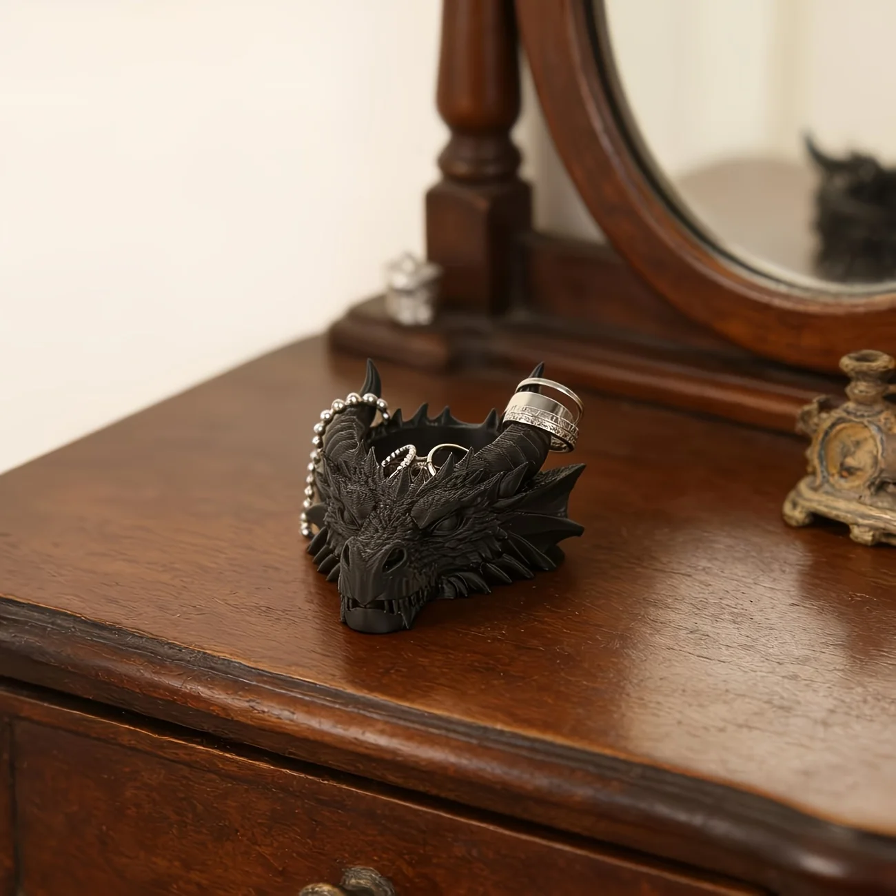 Cool Gothic Dragon Head Desktop Decor, Dark Series Jewelry Storage Organizer, Home Ornament image 5