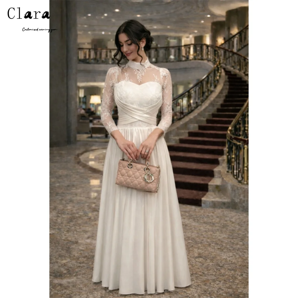 

Clara Custom White A-line Lace Long Sleeves Women's Prom Dress 2026 Long Elegant Woman Party Dress Dresses for Luxury Party Gala