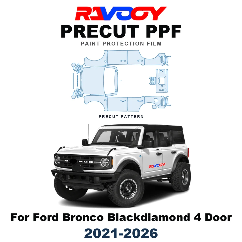 Precut PPF For Ford Bronco Blackdiamond 4 Door 2021-2026 8.5mil TPU Paint Protection Film Hood Bonnet Bumper Headlight Clear Kit