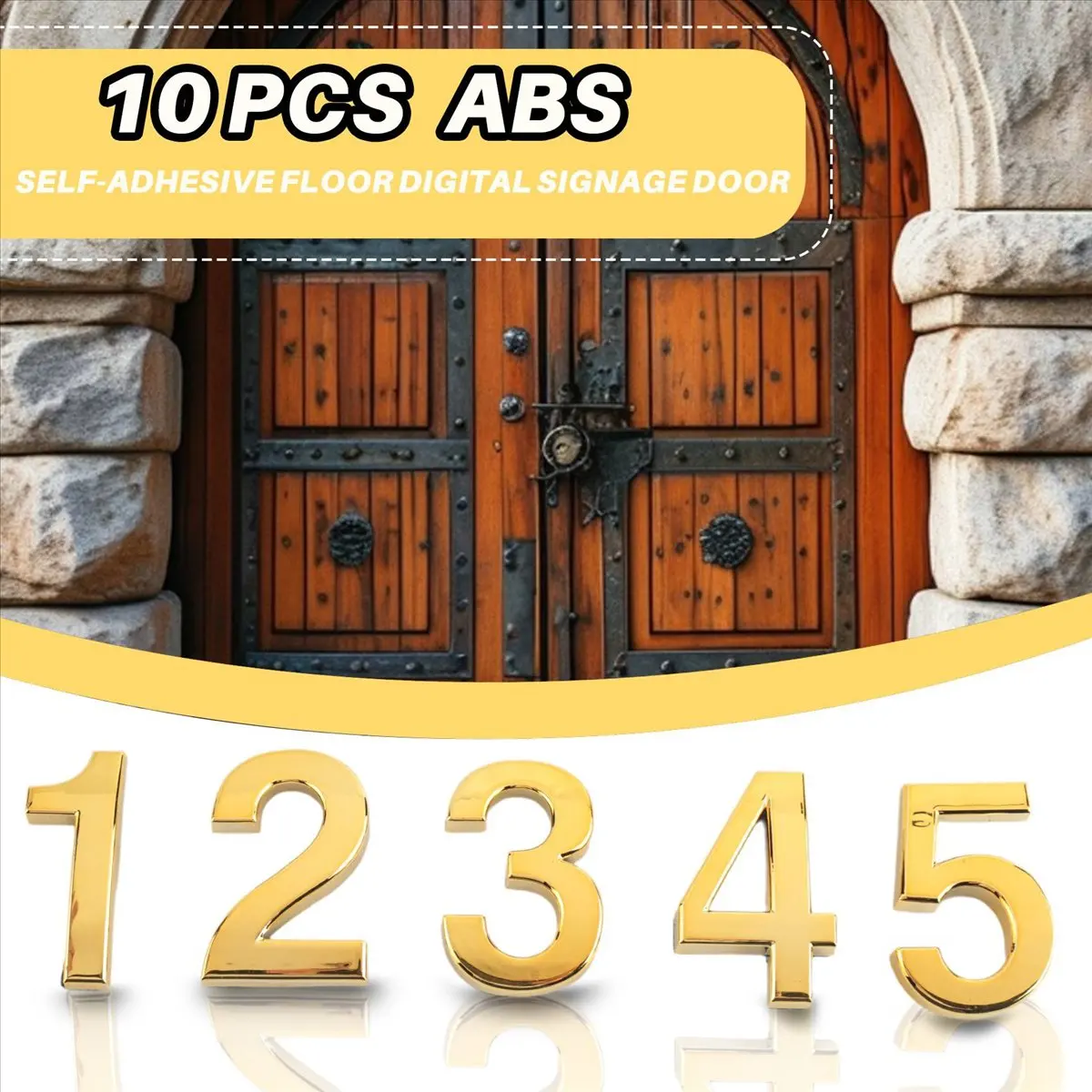 KSOL 3D Numeral Door Plaque House Drawer Sign Gate Digits 0 to 9 ABS Number Tag Hotel Home Sticker Address Door Label Gold