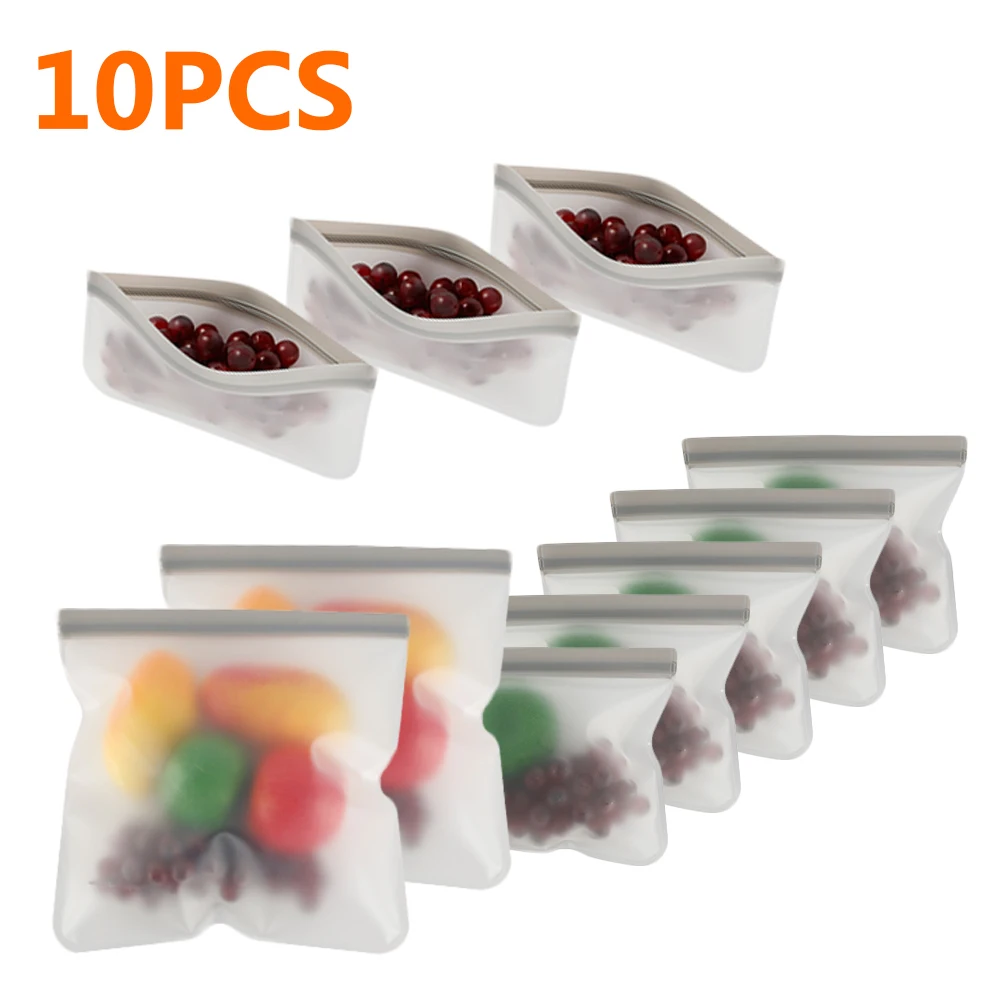 10pcs Silicone Food Storage Containers Sandwich Food Storage Bags Leakproof Containers Reusable Stand Up Zip Shut Bag Fresh Bag