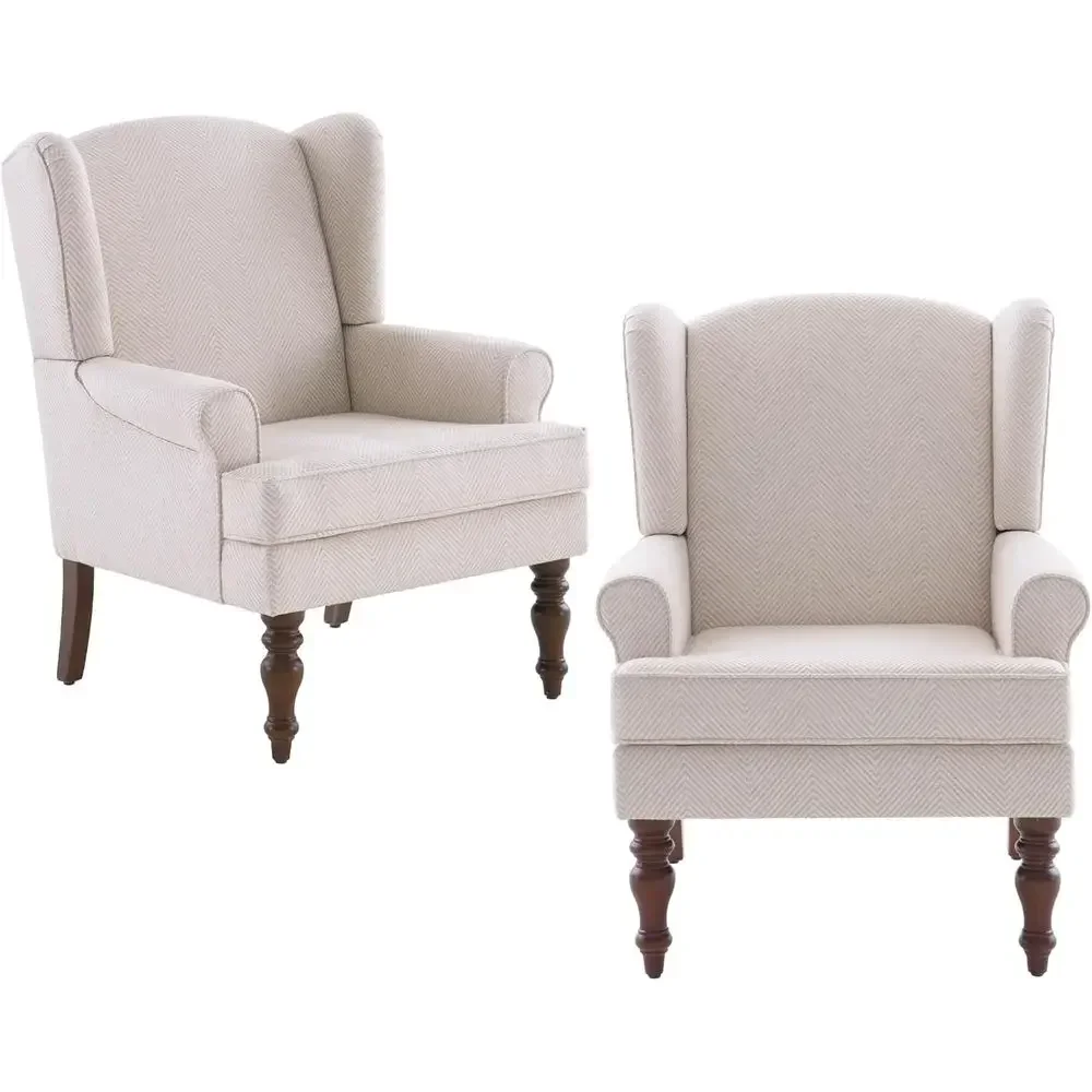 Retro Wingback Chair with High Back and Armrests, Linen Fabric, Suitable for Living Room, Bedroom, and Study, Holds Up to 300lbs