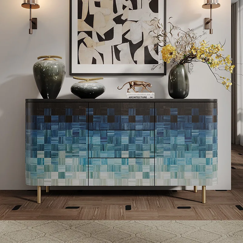 

Italian light luxury solid wood dining side cabinet household living room storage decoration cabinet modern high-end color