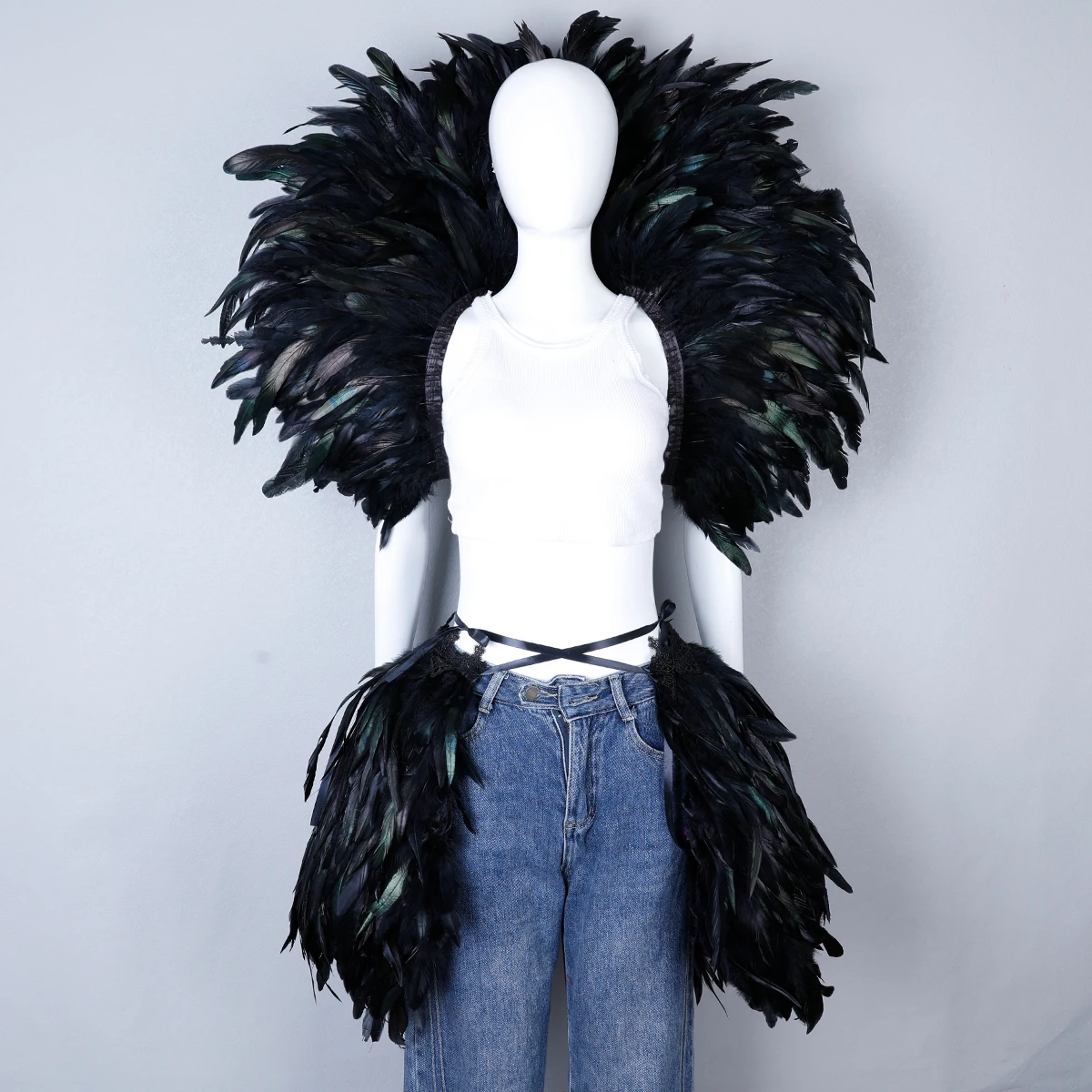 Punk Halloween Cosplay Y2k Scarf Designer Carnival Masked Ball Feather Elegant Womens Shawl Party American Independence Day Punk