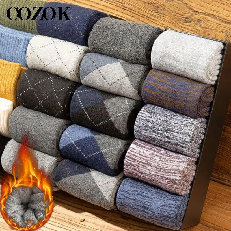 

5 пар однотонных шерстяных носков, мужские деловые повседневные дышащие носки на весну и зиму, сохраняющие тепло, утепленные мужские носки Calcetines Hombre