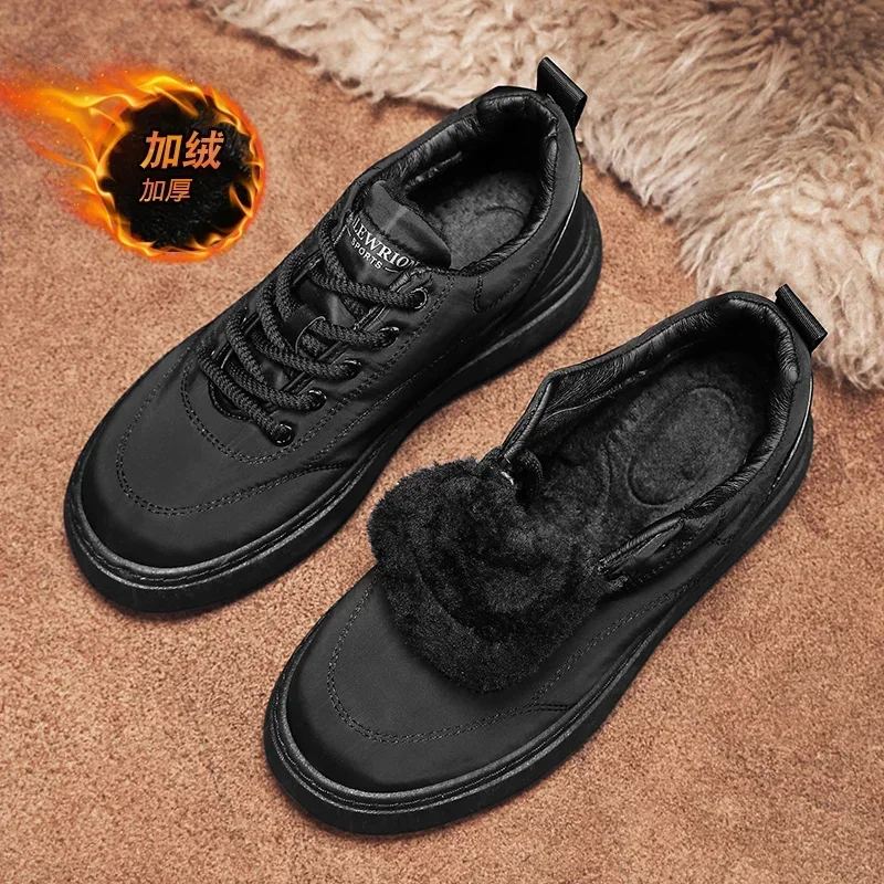 Sapatos casuais de sola grossa masculina de inverno para baixo pano impermeável leve quente ao ar livre sapatos casuais mais veludo engrossado tênis