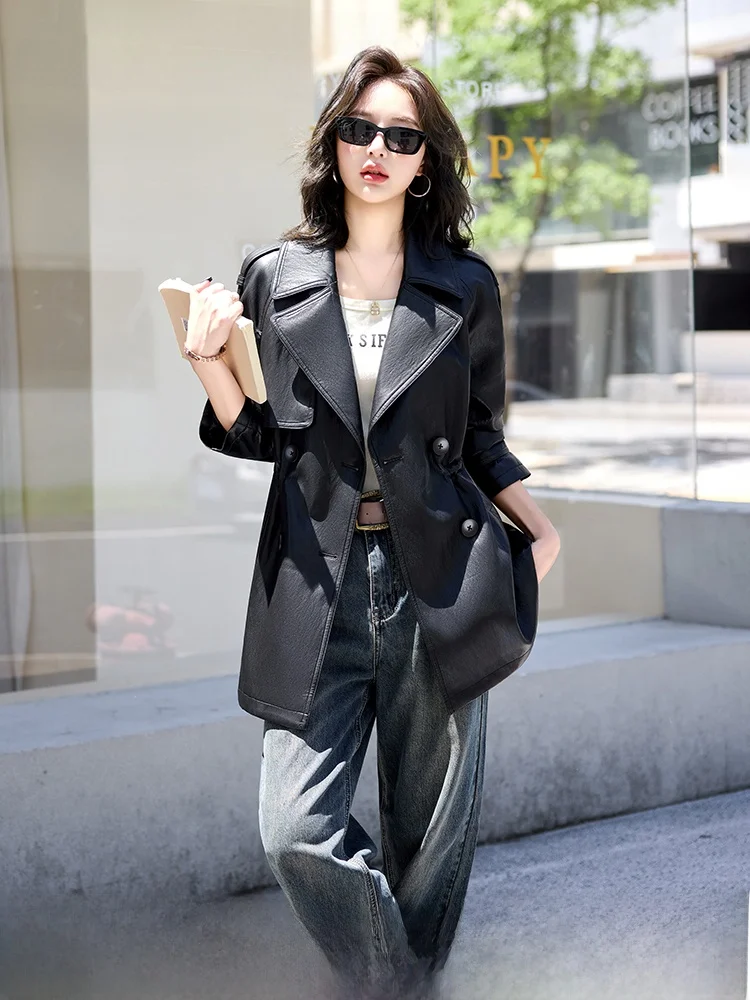 

Haining Real Leather Jaet Women's Mid-Length Waist-Cinching eepskin Slimming Outerwear 2025 New Autumn plus Size