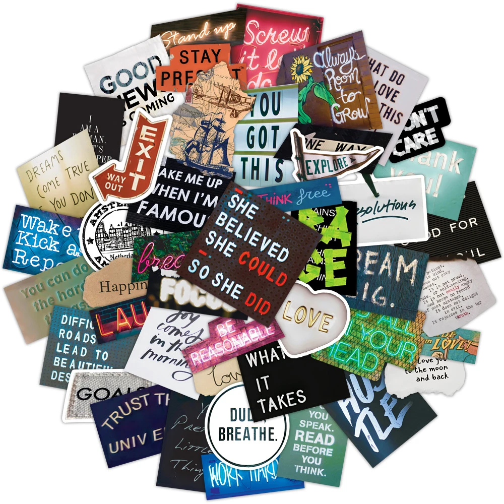 

10/30/60pcs Retro Collage Phrases Graffiti Stickers Motivational Quotes Decoration Sticker DIY Skateboard Luggage Laptop Decals