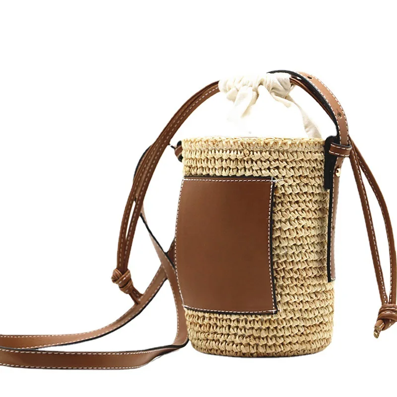 Designer Brands Straw Bucket Bag Rope Woven Women Shoulder Crossbody Bags Rattan Summer Beach Handbags Round Bag Tote