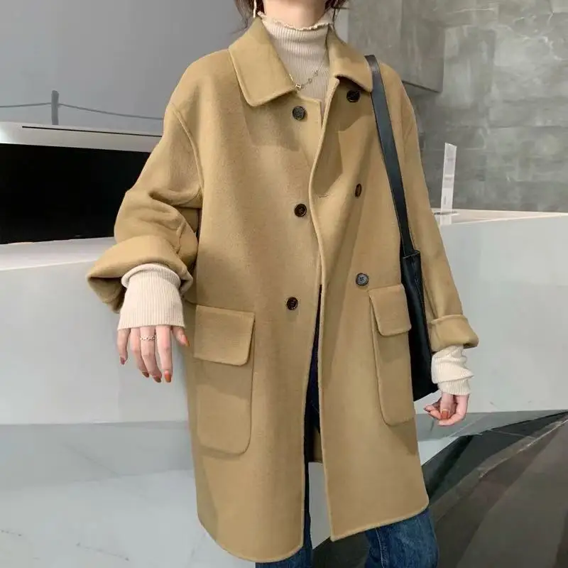 Double-Sided Cashmere Woolen Coat Women's Autumn Winter New Style Medium-Length Korean Version Fashion Outerwear Jacket