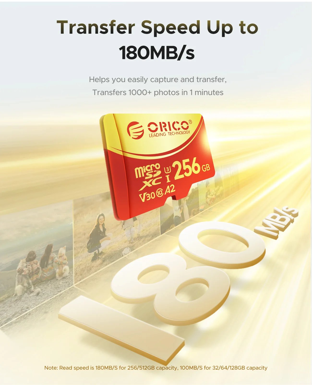 ORICO 64GB MicroSDXC UHS-I Speicherkarte, 180MB/s, 4K UHD Aufnahme, U3, Klasse10, V30, A1, Micro SD für Actionkamera, Dashcam – Detail 10