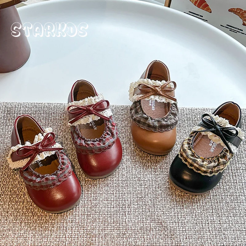 

Classic Lolita Mary Jane Shoes Kids Girls JK Uniform Plaid Lace Ballet Flats Baby Child Vintage Court Style Dress Zapatos