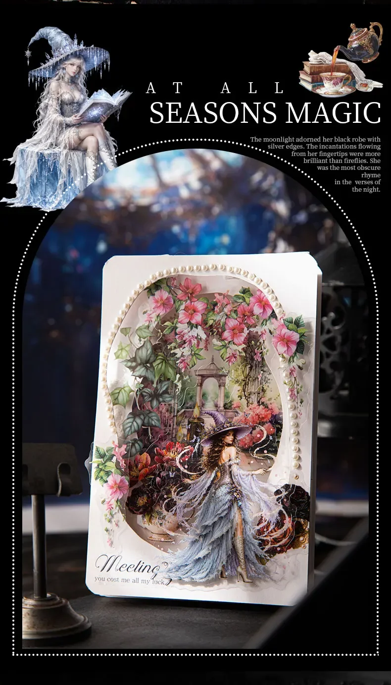 JIANWU Vintage Witch Character Landscape Material Collage Scrapbooking PET Sticker Creative DIY Journal Stationery