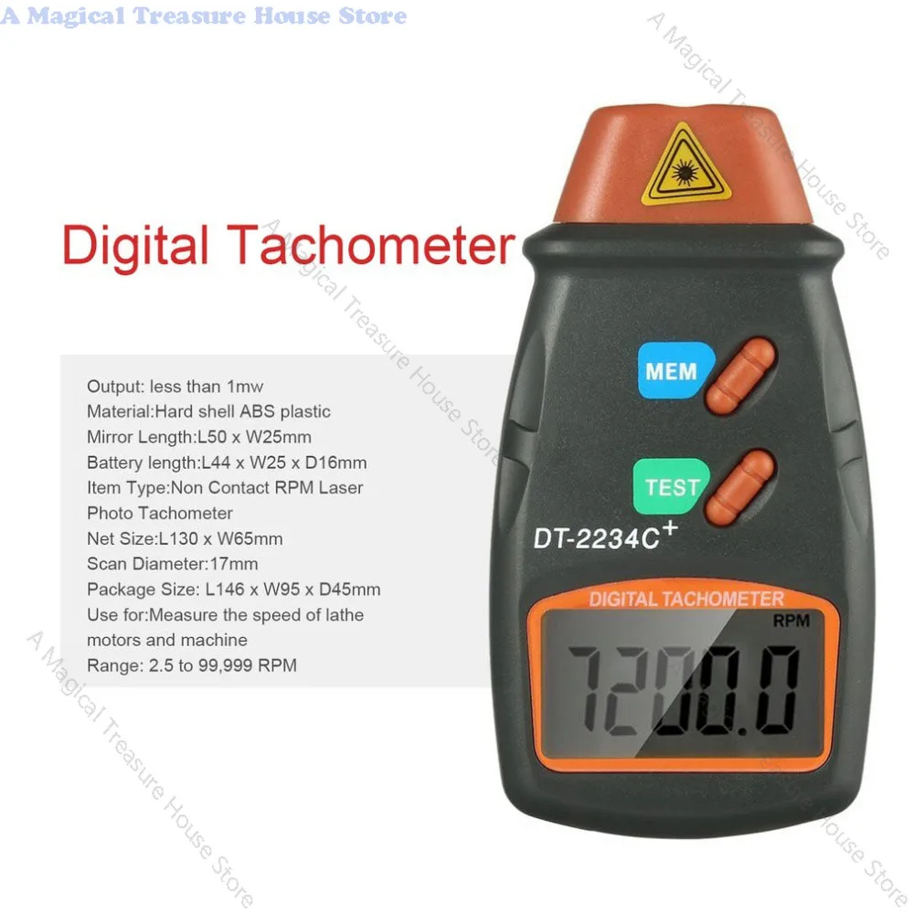 Digital Laser Tachometer Hour Meter Diagnostic tool Non-Contact Motor Lathe Speed Gauge Revolution Spin RPM Meter