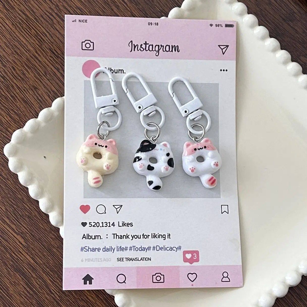 Cute Cat Donut Keychain Phone Strap Lanyard Cases For CCD Camera Airpods Schoolbag Ins Korea New Anime Kawaii Charms Pendant