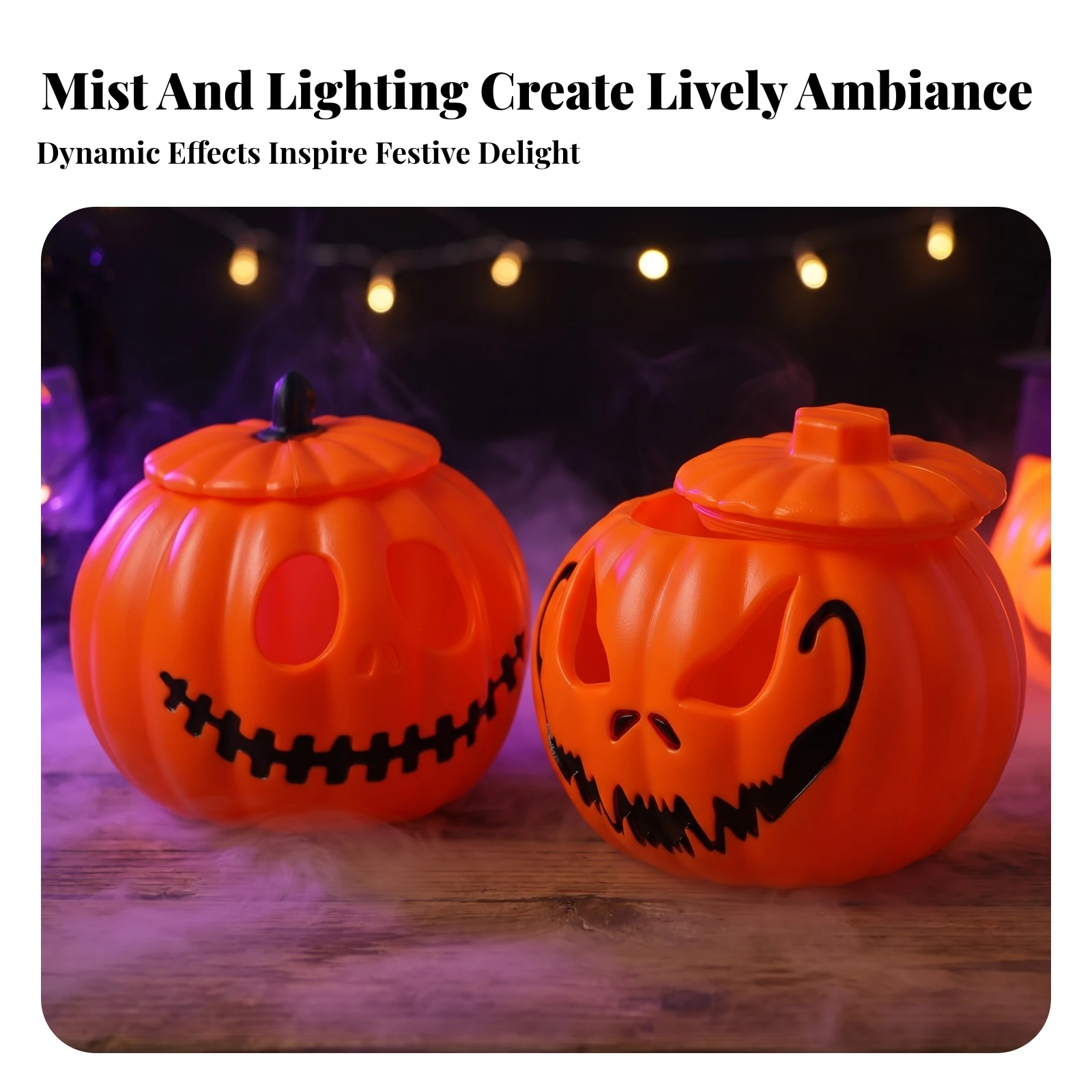 2 Pieces Holiday Lighting Black Stem Top-Fill Water Multicolor Pumpkin Fog Lamp Pumpkin Fog Light