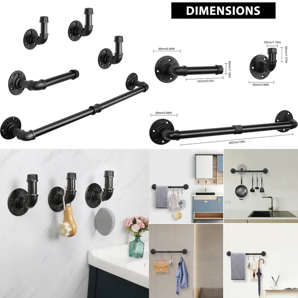 

Industrial Style 5-Piece Bathroom Hardware Set with 18 Towel Bar and Toilet Paper Holder