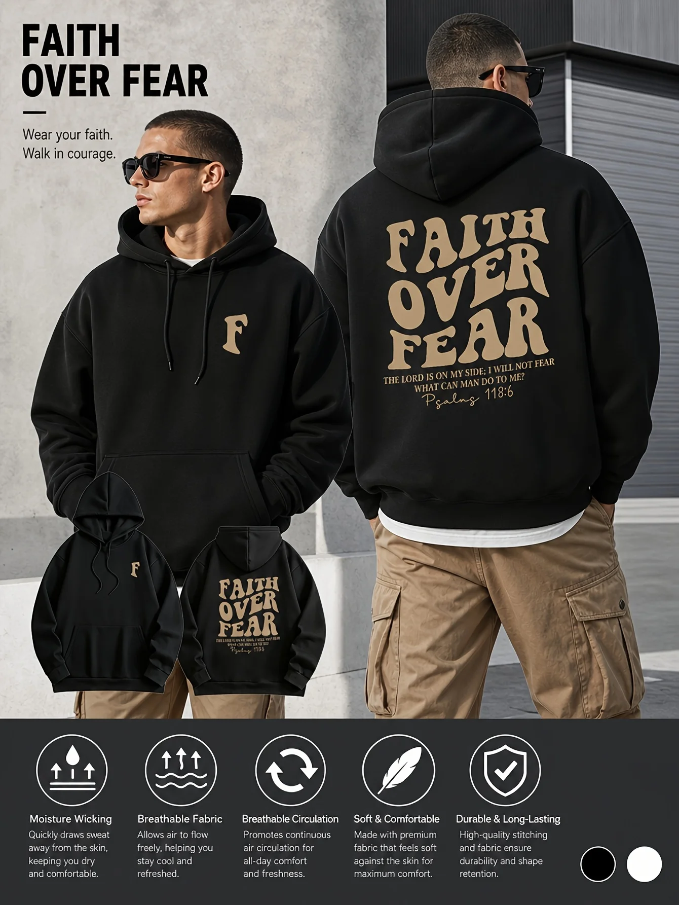 Faith Hoodie Unisex Christian Bible Religious Jesus God Psalm Verse Quote Trendy Oversized Sport Sweatshirts