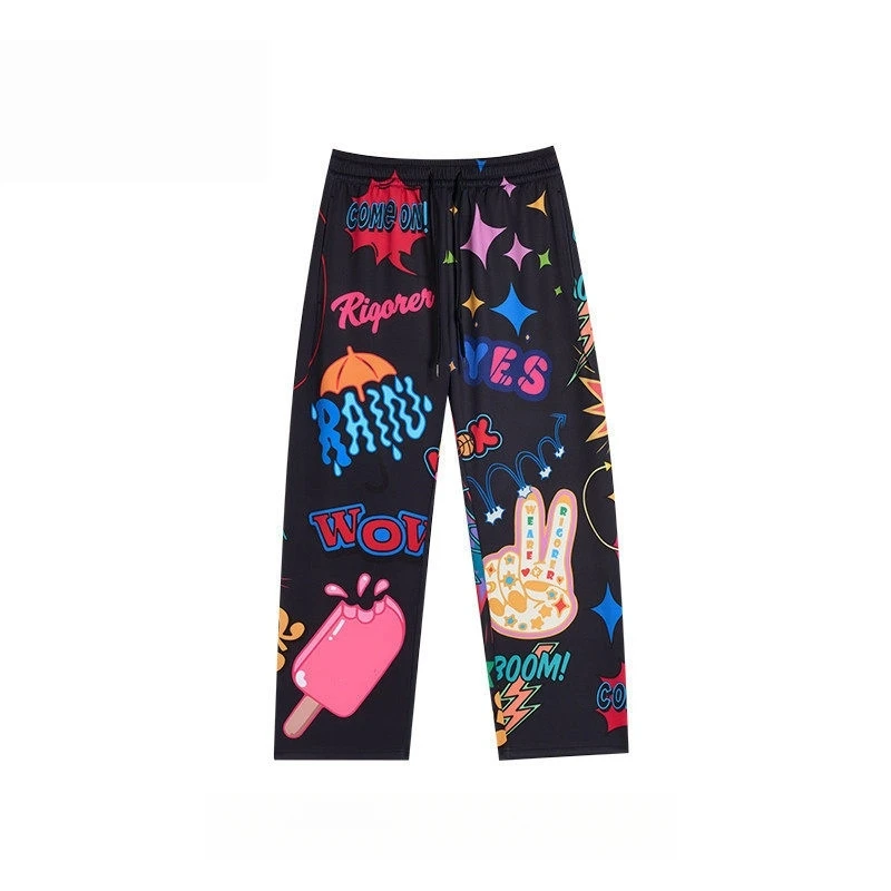 

Men's Loose Straight Leg Sweatpants with Dirty Pants American Graffiti Print for Gym, Fitness, and Basketball