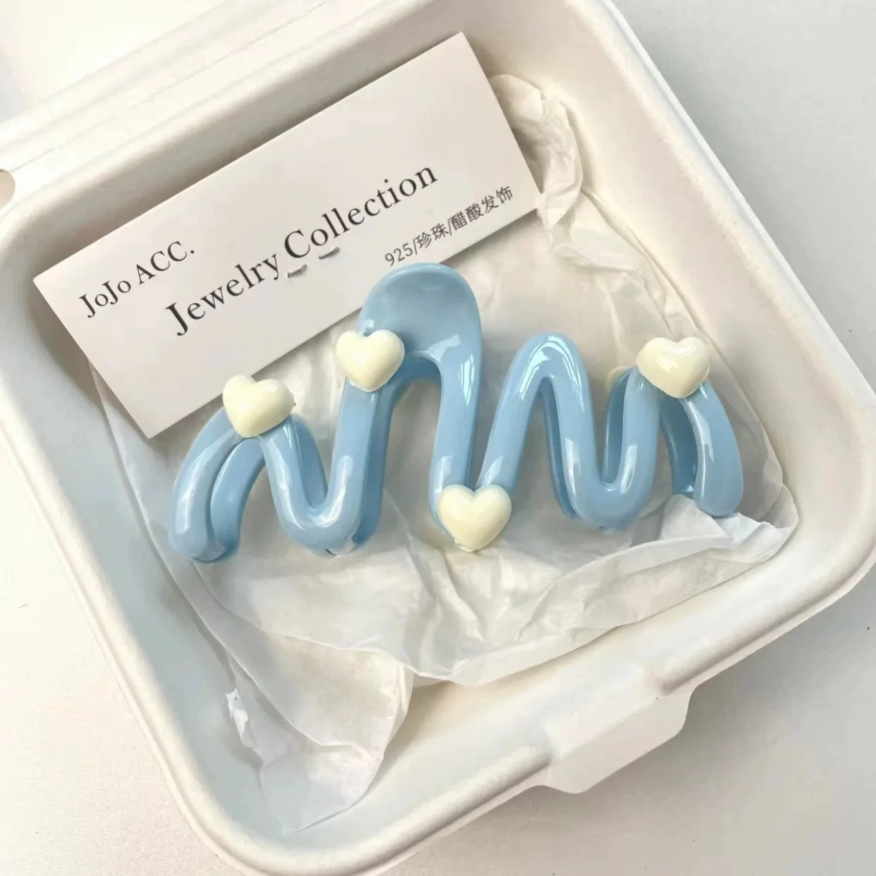 Blaue herzförmige Haarklammer, cremefarbene Clips für Frauen, süße, niedliche, unregelmäßige Hai-Clips, große Pferdeschwanz-Clips, Haarnadeln, 10,5 cm – Detail 6
