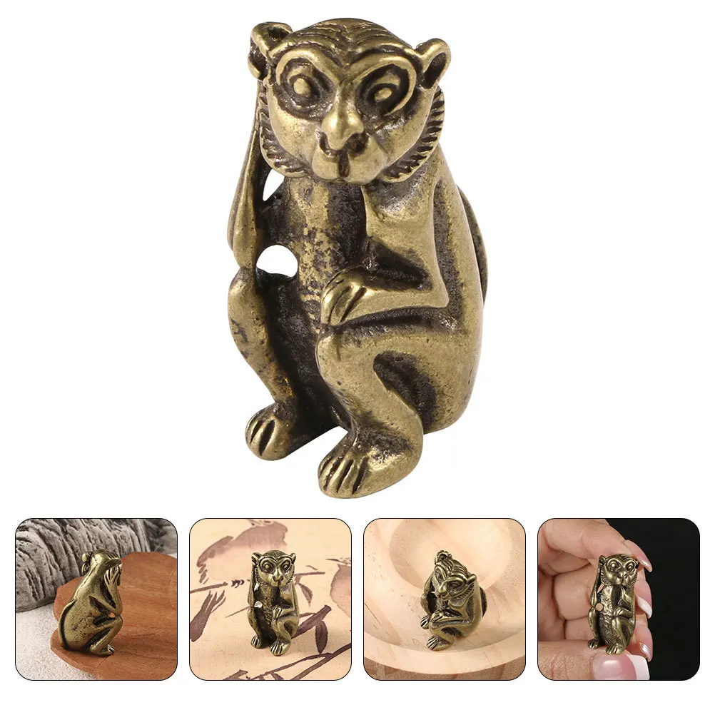 

Small Brass Monkey Decoration Retro Carved Metal Animal Sculpture for Desk Cabinet Indoor Tabletop Display Art Piece