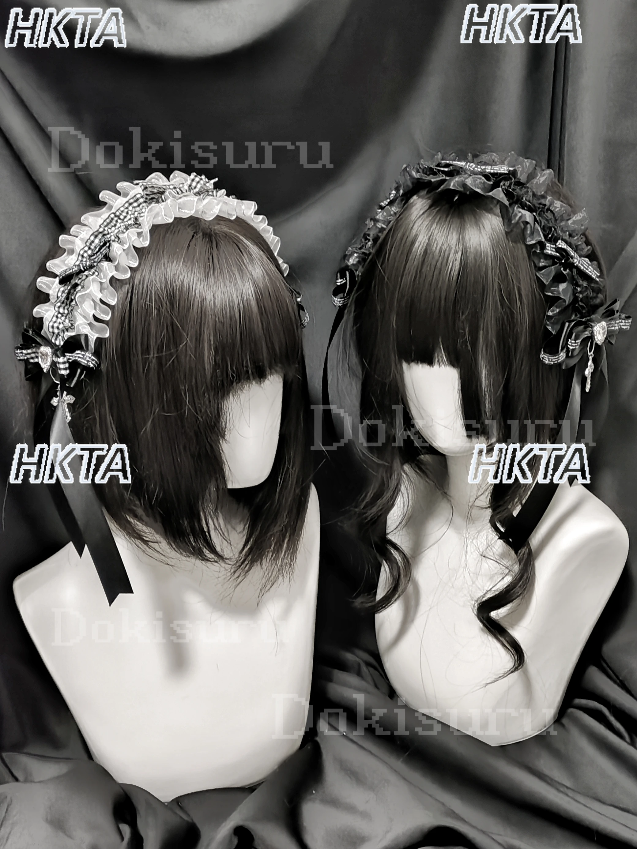 

Japanese Subculture Plaid Lace Love Rhinestone New Headwear Headband Hair Clip Black White Hairclips Apparel Accessories Women