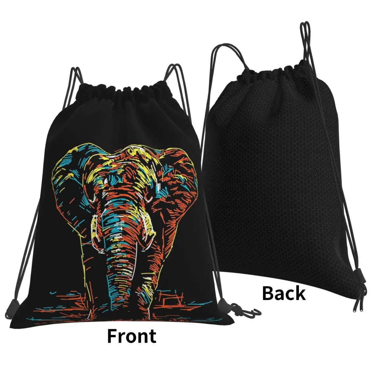 Colourful Abstract Elephant Neon Illustration Backpacks Multi-function Drawstring Bags Shoes Bag Book Bags for Travel School