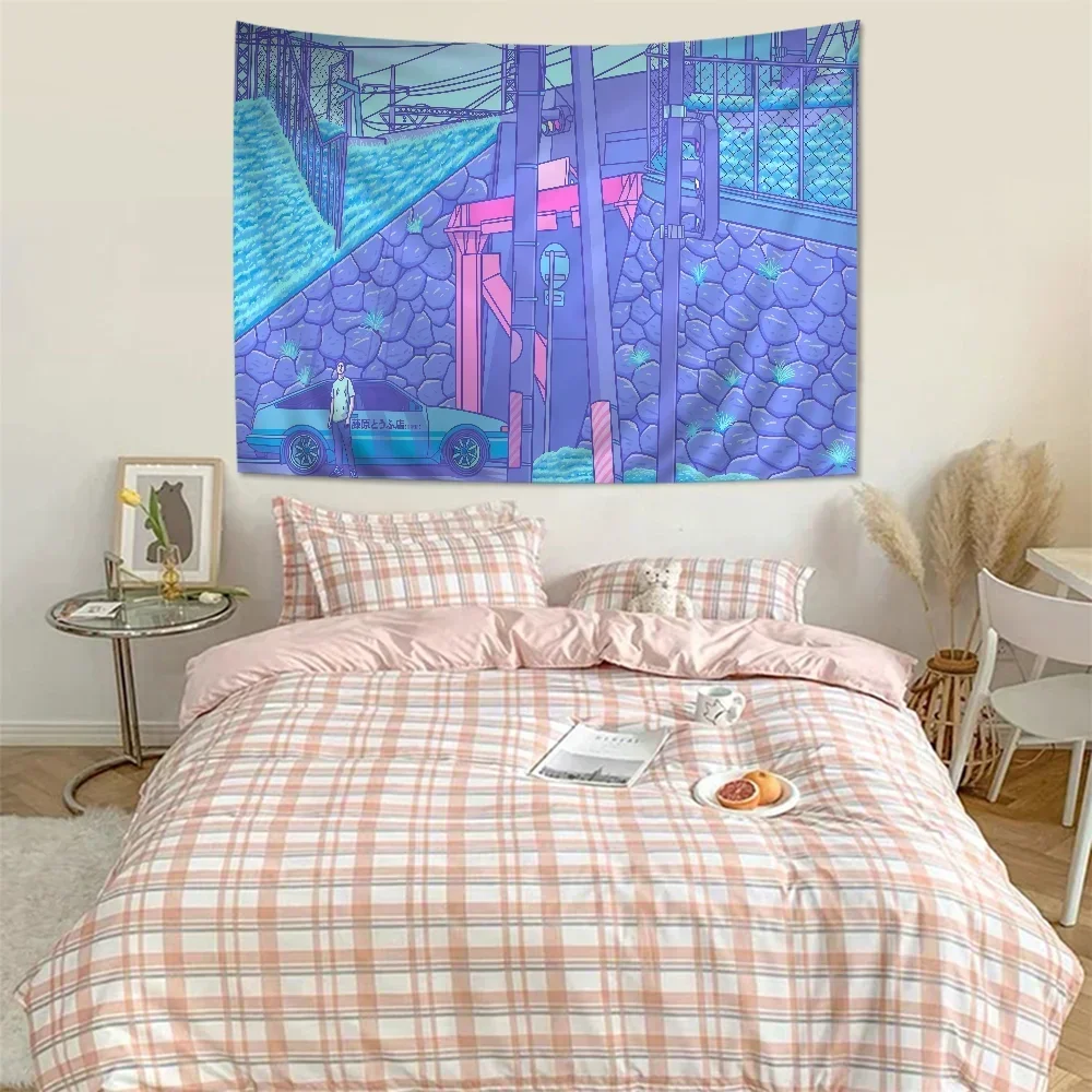 Vaporwave Style City Night Street DIY Wall Tapestry Hippie Flower Wall Carpets Dorm Decor Wall Art Decor