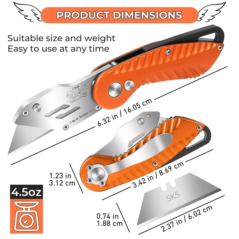 1 Pack Folding Utility Knife with Extra 5 Blades, Sharp Box Cutter Knife, Razor Blades Utility Knife for Home, Box Opener for Ca